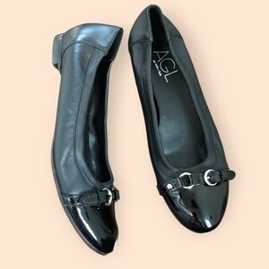 AGL Monika Cap Toe Ballet Flat Black Leather Buckle Detail Designer Italy 39 (9)